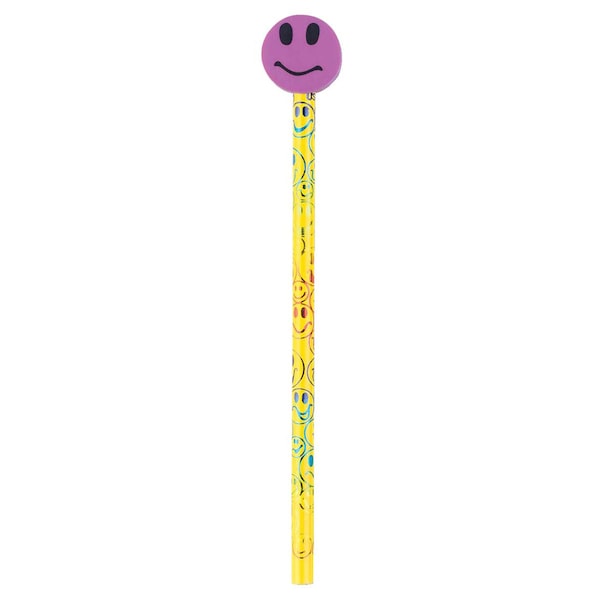 J.R. Moon Pencil Co Moon Pencil + Eraser Topper Write-Ons, Smiley Face, PK36 53009 - main
